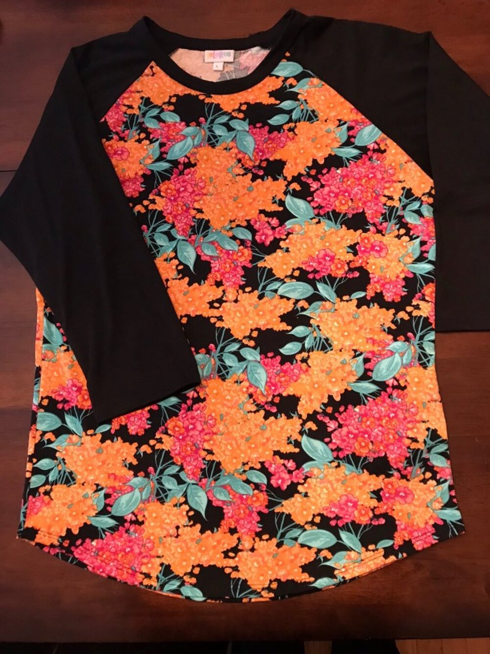 Lularoe Henley Baseball Top | Vivid Pink and Orange Floral | L